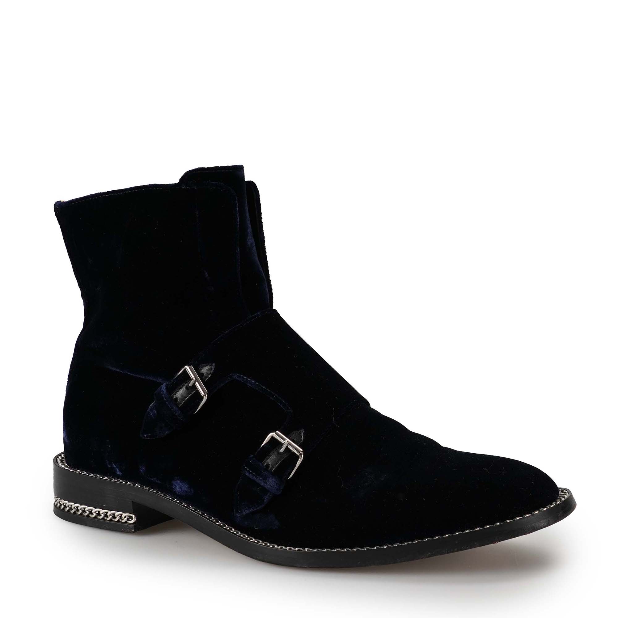 Givenchy - Navy Blue Velvet Decorative Studded Ankle Boots 